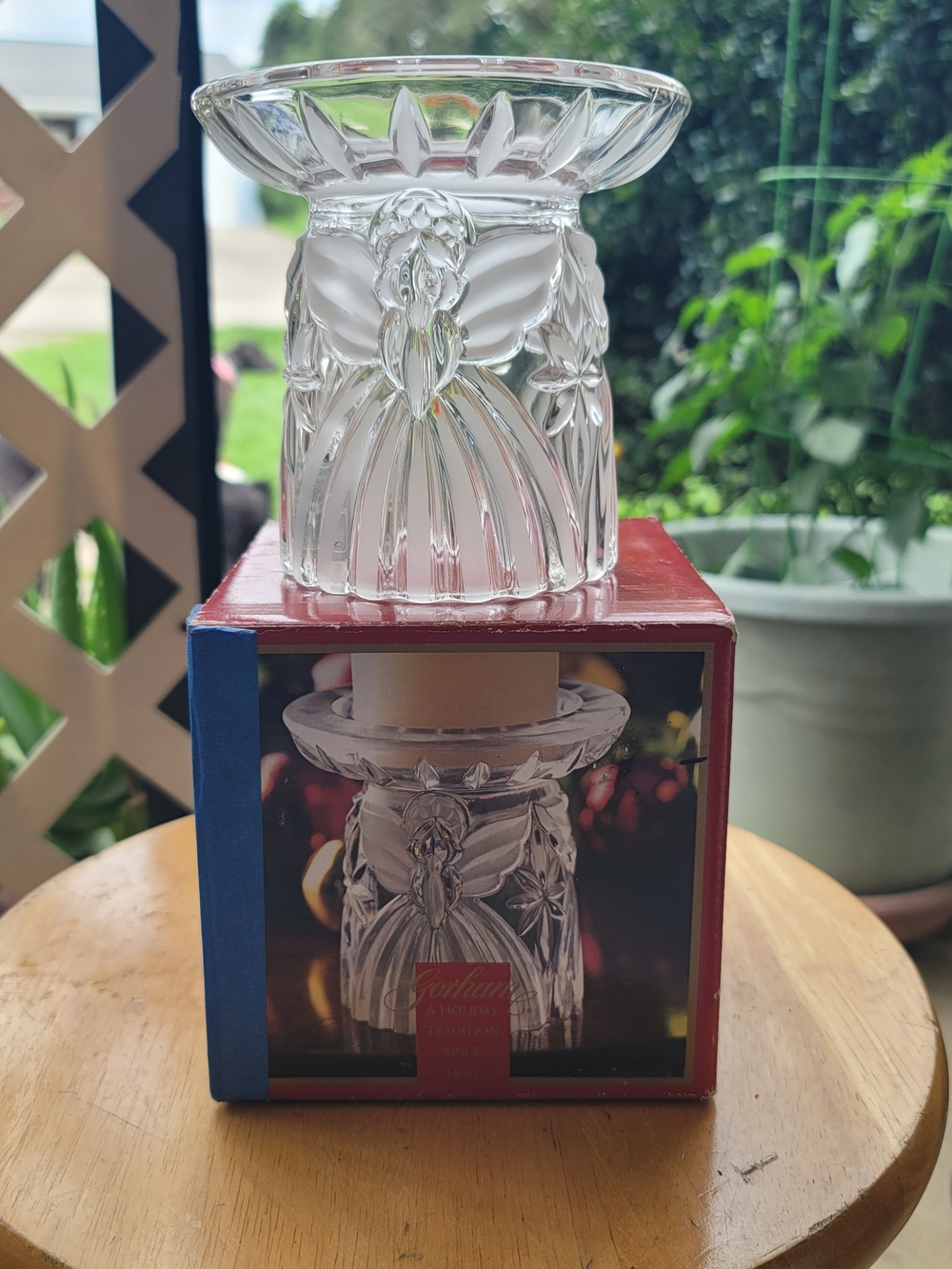 New Gorham Clear Cut Crystal Candle Holder With Box